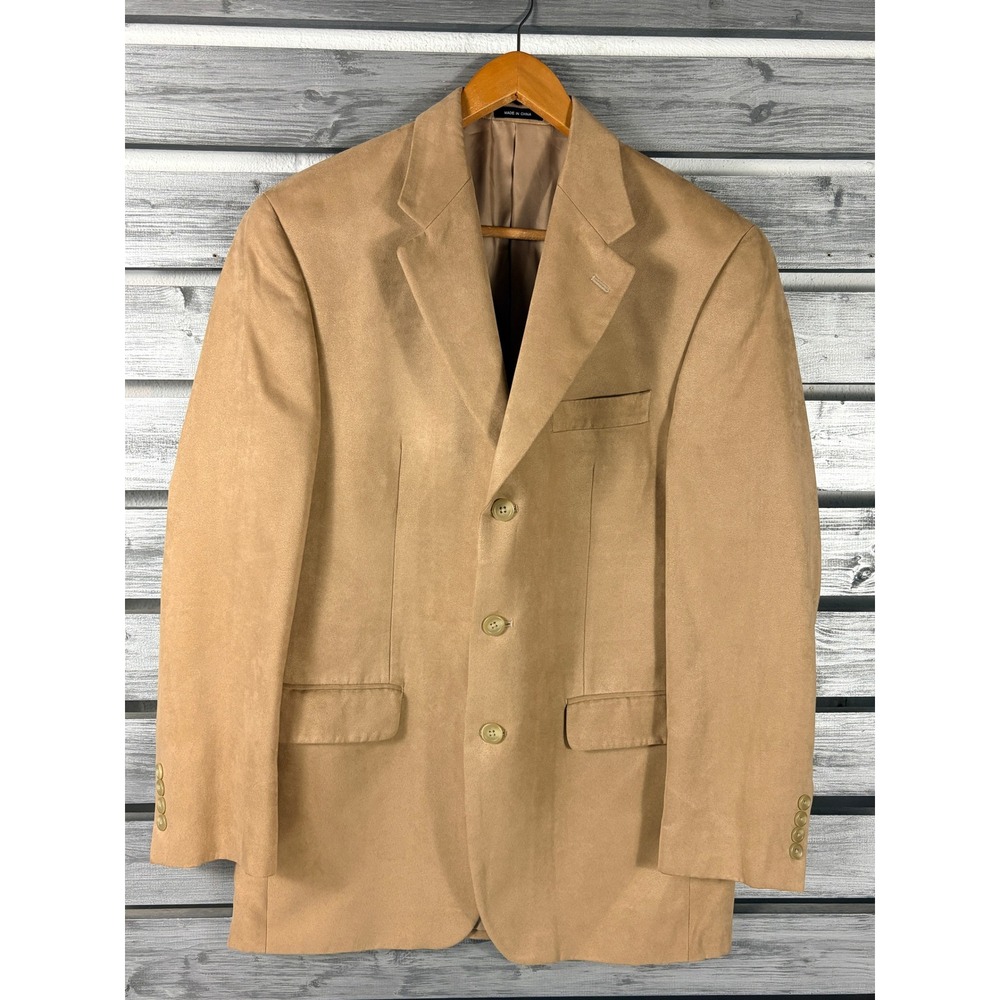Lauren Ralph Lauren Mens 38R Tan Beige Faux Suede Blazer Sport Coat Jacket vtg